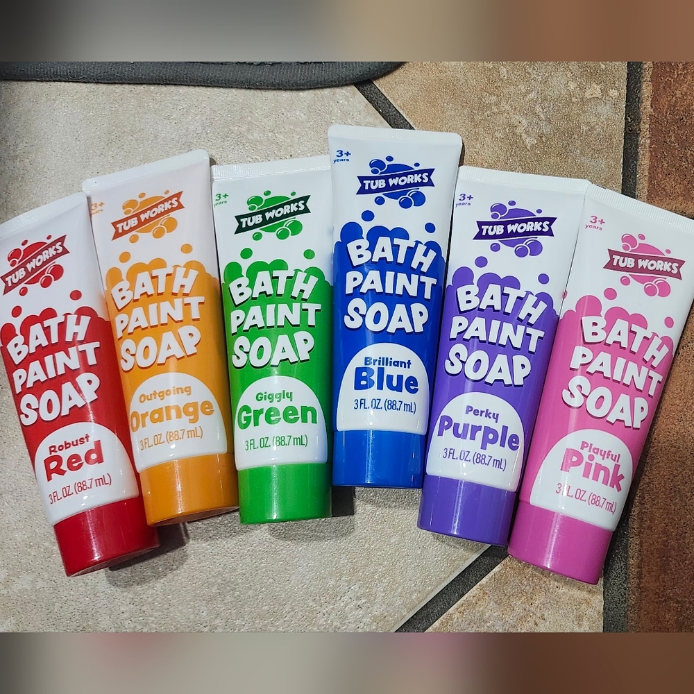 7 Brand New Tub Works Kids Bath Tub Paint Tubes Red Orange Green Blue Purple Pin